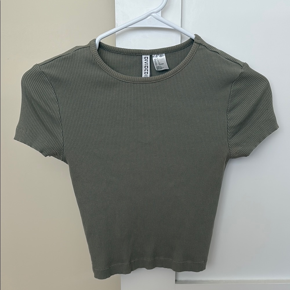 Divided Olive Green Ribbed Crop Top